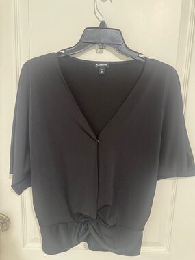 Express Black V-Neck Twist-Hem Short Sleeve Blouse